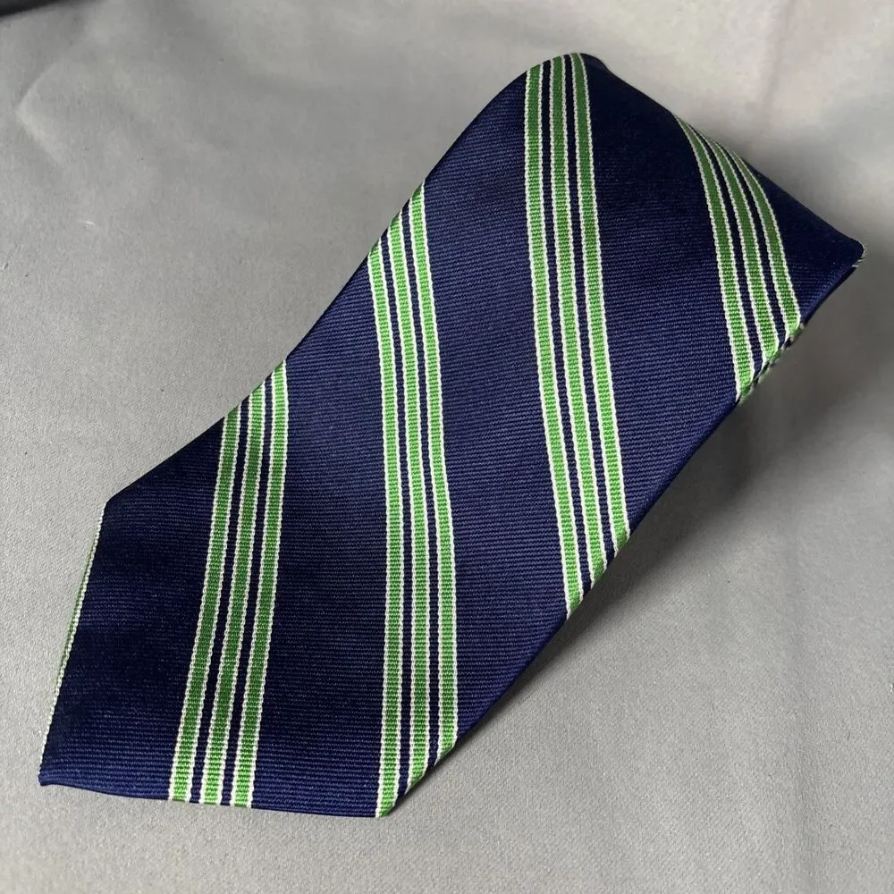 Brooks Brothers Makers Tie Silk Navy‎ Blue Green Stripes L:58